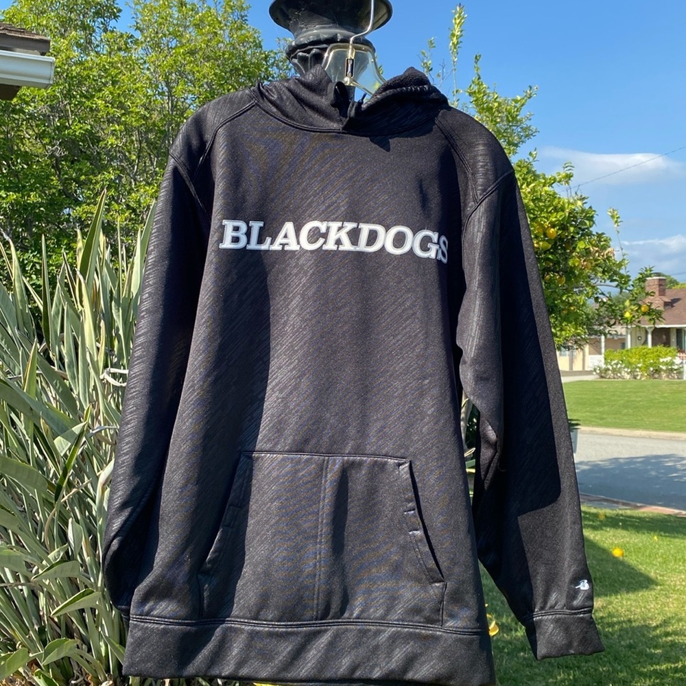 MEN’S BLACK BADGER SPORT BLACKDOGS PULLOVER HOODIE with pouch Sz S…